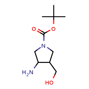 Chemical structure of 1-Boc-3-amino-4-(hydroxymethyl)pyrrolidine , CAS 1184918-34-0, AChemBlock 10003