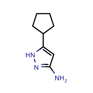Chemical structure of 5-Cyclopentyl-1H-pyrazol-3-amine , CAS 264209-16-7, AChemBlock 10028
