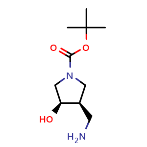 Chemical structure of cis-1-Boc-3-hydroxy-4-aminomethylpyrrolidine , CAS 872714-78-8, AChemBlock 10029