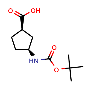 Chemical structure of cis-3-[(tert-Butoxycarbonyl)amino]cyclopentane-1-carboxylic acid , CAS 410090-37-8, AChemBlock 10054
