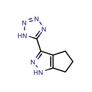 Chemical structure of 1,4,5,6-Tetrahydro-3-(1H-tetrazol-5-yl)cyclopenta[c]pyrazole , CAS 851776-28-8, AChemBlock 10084
