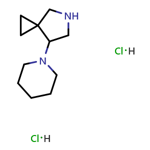 Chemical structure of 7-Piperidin-1-yl-5-azaspiro[2.4]heptane dihydrochloride , CAS 1286754-97-9, AChemBlock 10095
