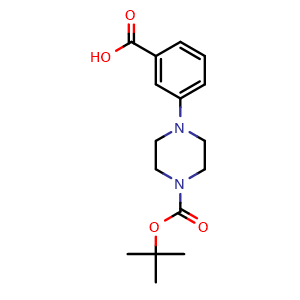 Chemical structure of 1-Boc-4-(3-carboxyphenyl)piperazine , CAS 193818-13-2, AChemBlock 10118