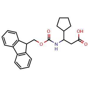 Chemical structure of 3-Cyclopentyl-3-(((9H-fluoren-9-yl)methoxy)carbonyl)amino-propionic acid , CAS 954225-72-0, AChemBlock 10132