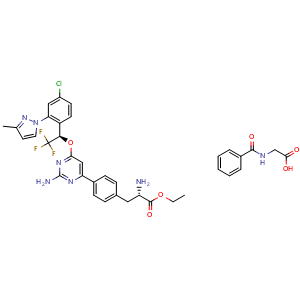 Chemical structure of LX-1606 hippurate , CAS 1137608-69-5, AChemBlock 10256