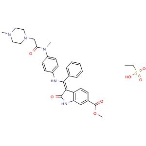 Chemical structure of BIBF1120 ethanesulfonate salt , CAS 656247-18-6, AChemBlock 10294