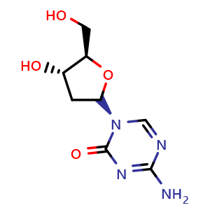 Chemical structure of 4-amino-1-((2S,4S,5R)-4-hydroxy-5-(hydroxymethyl)tetrahydrofuran-2-yl)-1,3,5-triazin-2(1H)-one , CAS 2353-33-5, AChemBlock 10458