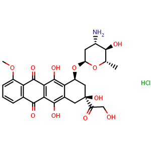 Chemical structure of Epirubicin hydrochloride , CAS 56390-09-1, AChemBlock 10488