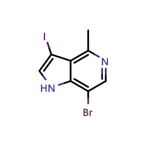 Chemical structure of 3-Iodio-4-methyl-7-bromo-5-azaindole , CAS 1621963-71-0, AChemBlock 10574