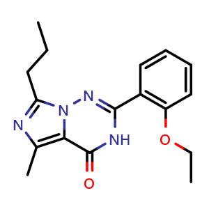 Chemical structure of 2-(2-Ethoxyphenyl)-5-methyl-7-propyl-3H-imidazol[5,1-f][1,2,4]triazin-4-one , CAS 224789-21-3, AChemBlock 10735