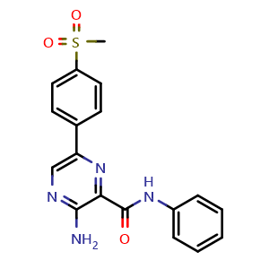 Chemical structure of 3-Amino-6-[4-(methylsulfonyl)phenyl]-N-phenyl-2-pyrazinecarboxamide , CAS 1232410-49-9, AChemBlock 10779