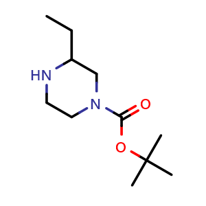 Chemical structure of 1-Boc-3-ethyl-piperazine , CAS 438049-35-5, AChemBlock A-211
