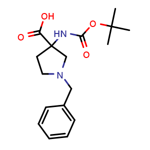 Chemical structure of 3-Boc-amino-1-benzyl-pyrrolidine-3-carboxylic acid , CAS 1027511-74-5, AChemBlock A-364