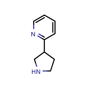 Chemical structure of 2-Pyrrolidin-3-ylpyridine , CAS 150281-45-1, AChemBlock A-562