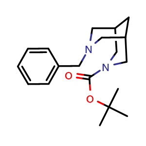 Chemical structure of tert-butyl 7-benzyl-3,7-diazabicyclo[3.3.1]nonane-3-carboxylate , CAS 227940-71-8, AChemBlock A-564