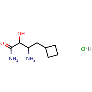 Chemical structure of 3-Amino-4-cyclobutyl-2-hydroxybutanamide hydrochloride , CAS 394735-23-0, AChemBlock A-565