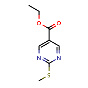 Chemical structure of Ethyl 2-(methylthio)pyrimidine-5-carboxylate , CAS 73781-88-1, AChemBlock A-660