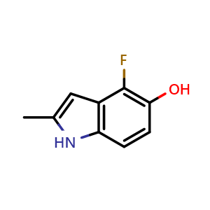 Chemical structure of 4-Fluoro-5-hydroxy-2-methylindole , CAS 288385-88-6, AChemBlock A-666