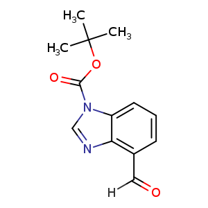 Chemical structure of 4-Formyl-benzoimidazole-1-carboxylic acid tert-butyl ester , CAS 1273577-63-1, AChemBlock A-853