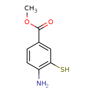 Chemical structure of 4-Amino-3-mercapto-benzoic acid methyl ester , CAS 7025-27-6, AChemBlock A-872
