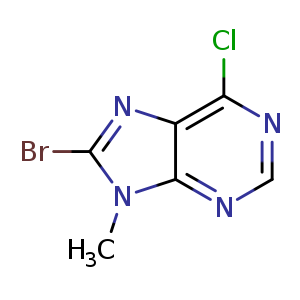 Chemical structure of 8-Bromo-6-chloro-9-methyl-purine , CAS 736142-86-2, AChemBlock A-887