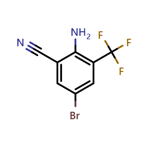 Chemical structure of 2-Amino-5-bromo-3-(trifluoromethyl)benzonitrile , CAS 1000571-53-8, AChemBlock AD239006