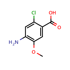 Chemical structure of 4-Amino-2-chloro-5-methoxybenzoic Acid , CAS 1001347-19-8, AChemBlock AD239013