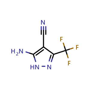 Chemical structure of 5-Amino-3-(trifluoromethyl)-1H-pyrazole-4-carbonitrile , CAS 10033-63-3, AChemBlock AD239018
