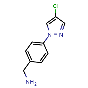 Chemical structure of 1-[4-(4-Chloro-1H-pyrazol-1-yl)phenyl]methanamine , CAS 1006442-29-0, AChemBlock AD239026