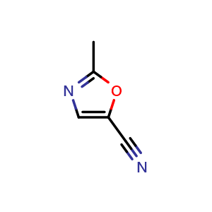 Chemical structure of 2-Methyloxazole-5-carbonitrile , CAS 100703-81-9, AChemBlock AD239029
