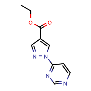 Chemical structure of Ethyl 1-(pyrimidin-4-yl)-1H-pyrazole-4-carboxylate , CAS 1014632-04-2, AChemBlock AD239047