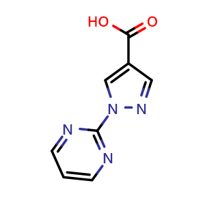 Chemical structure of 1-Pyrimidin-2-ylpyrazole-4-carboxylic acid , CAS 1014632-18-8, AChemBlock AD239048