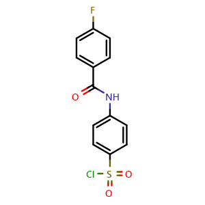 Chemical structure of 4-(4-Fluorobenzamido)benzene-1-sulfonyl chloride , CAS 1016713-31-7, AChemBlock AD239058