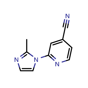 Chemical structure of 2-(2-Methyl-1H-imidazol-1-yl)pyridine-4-carbonitrile , CAS 1016841-67-0, AChemBlock AD239060
