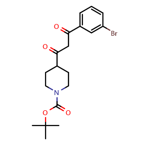 Chemical structure of 2-Methylpropan-2-yl 4-[3-(3-bromophenyl)-1,3-dioxopropyl]hexahydropyridine-1-carboxylate , CAS 1017781-48-4, AChemBlock AD239065