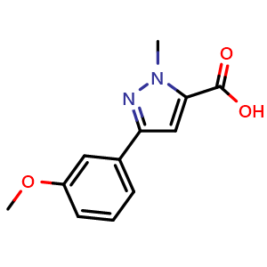 Chemical structure of 5-(3-Methoxyphenyl)-2-methyl-pyrazole-3-carboxylic acid , CAS 1022575-47-8, AChemBlock AD239090