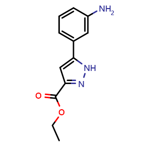 Chemical structure of Ethyl 5-(3-aminophenyl)-1H-pyrazole-3-carboxylate , CAS 1025724-78-0, AChemBlock AD239097