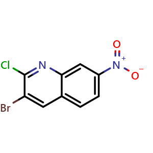 Chemical structure of 3-Bromo-2-chloro-7-nitroquinoline , CAS 1026437-82-0, AChemBlock AD239100
