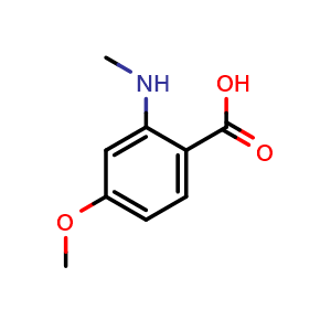 Chemical structure of 4-Methoxy-2-(methylamino)benzoic acid , CAS 102879-57-2, AChemBlock AD239114
