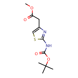 Chemical structure of Methyl 2-(2-((tert-butoxycarbonyl)amino) thiazol-4-yl)acetate , CAS 103053-96-9, AChemBlock AD239121