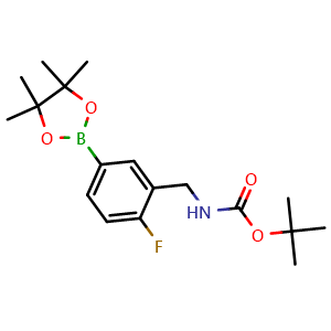 Chemical structure of Tert-butyl (2-fluoro-5-(4,4,5,5-tetramethyl-1,3,2-dioxaborolan-2-yl)benzyl)carbamate , CAS 1035391-48-0, AChemBlock AD239133