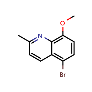Chemical structure of 5-Bromo-8-methoxy-2-methylquinoline , CAS 103862-55-1, AChemBlock AD239143