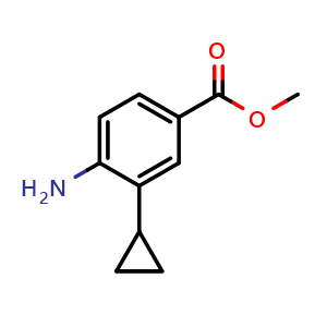 Chemical structure of Methyl 4-amino-3-cyclopropyl-benzoate , CAS 1057652-23-9, AChemBlock AD239194