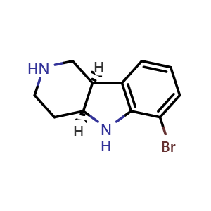 Chemical structure of (4aS,9bR)-6-bromo-1H,2H,3H,4H,4aH,5H,9bH-pyrido[4,3-b]indole , CAS 1059630-07-7, AChemBlock AD239197