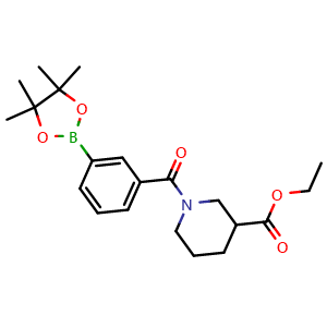 Chemical structure of ethyl 1-[3-(4,4,5,5-tetramethyl-1,3,2-dioxaborolan-2-yl)benzoyl]piperidine-3-carboxylate , CAS 1073355-04-0, AChemBlock AD239240