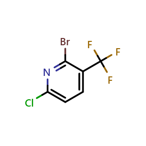 Chemical structure of 2-Bromo-6-chloro-3-(trifluoromethyl)pyridine , CAS 1076235-99-8, AChemBlock AD239245