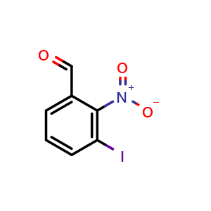Chemical structure of 3-iodo-2-nitrobenzene-1-carbaldehyde , CAS 1079039-16-9, AChemBlock AD239250