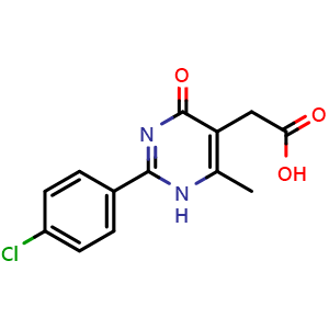 Chemical structure of 2-[2-(4-chlorophenyl)-6-methyl-4-oxo-1,4-dihydropyrimidin-5-yl]acetic acid , CAS 1087605-28-4, AChemBlock AD239266