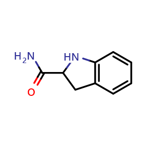 Chemical structure of 2,3-Dihydro-1H-indole-2-carboxylic acid amide , CAS 108906-13-4, AChemBlock AD239270