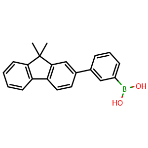 Chemical structure of [3-(9,9-dimethyl-9H-fluoren-2-yl)phenyl]boronic acid , CAS 1092840-71-5, AChemBlock AD239278